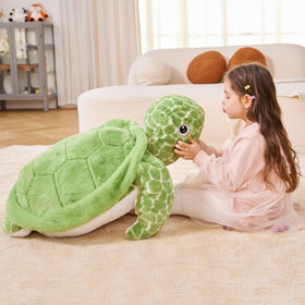 IKASA 30-inch sea turtle plush ready for adventures and bedroom display.