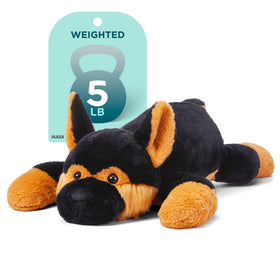 IKASA 5lb weighted German Shepherd plush, full-body view, offers a comforting embrace.
