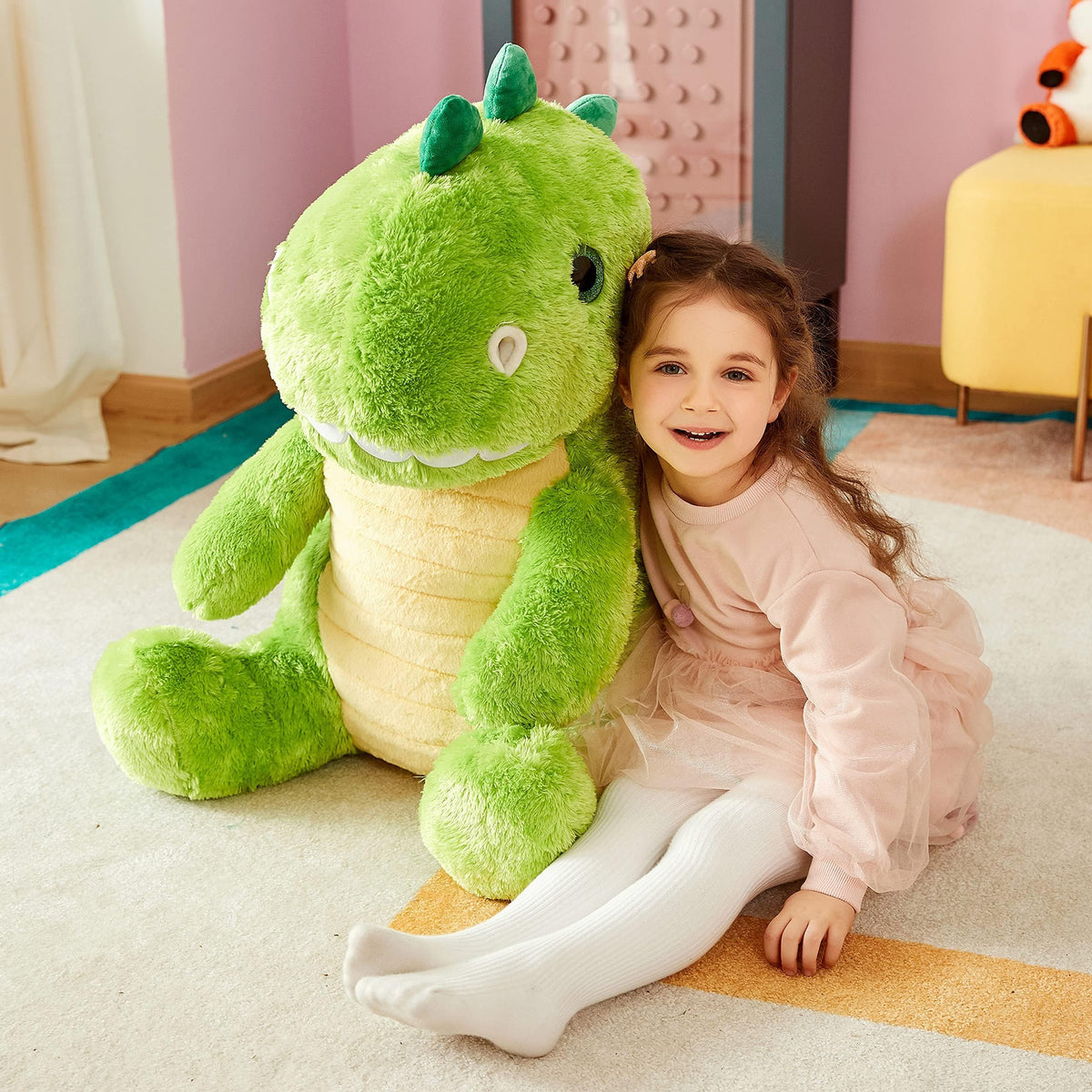 IKASA 23-inch T-Rex plush offers durable, gentle hugging comfort.