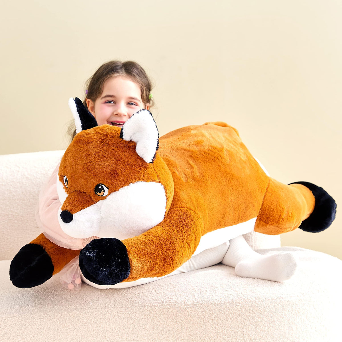 IKASA giant fox plush, bedtime companion for kids and relaxation.