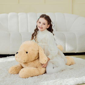 IKASA giant Labrador plush cuddling with child, ideal comfort companion for cozy evenings