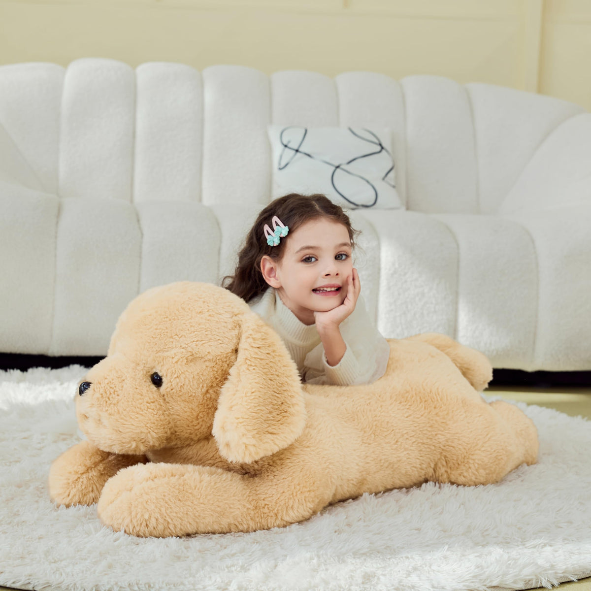 IKASA giant Labrador plush, side view, durable soft toy for daily play