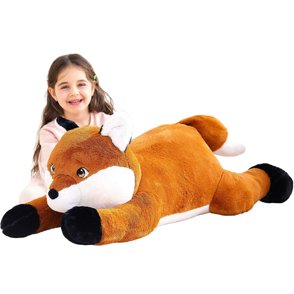 IKASA giant fox stuffed animal, 30-inch plush for cozy hugs and room decor.