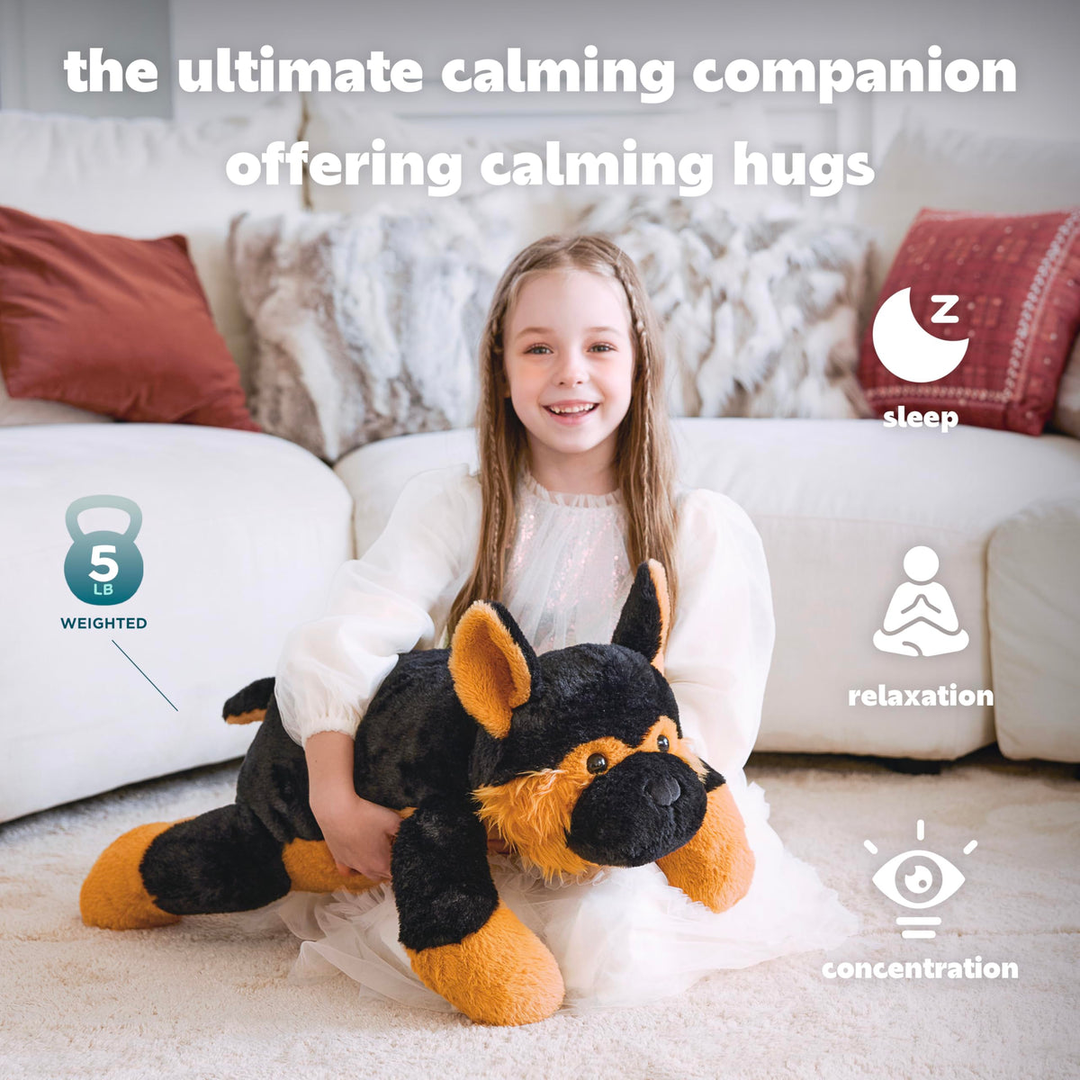 IKASA giant German Shepherd plush, 26 inches, provides a soft bedtime buddy.