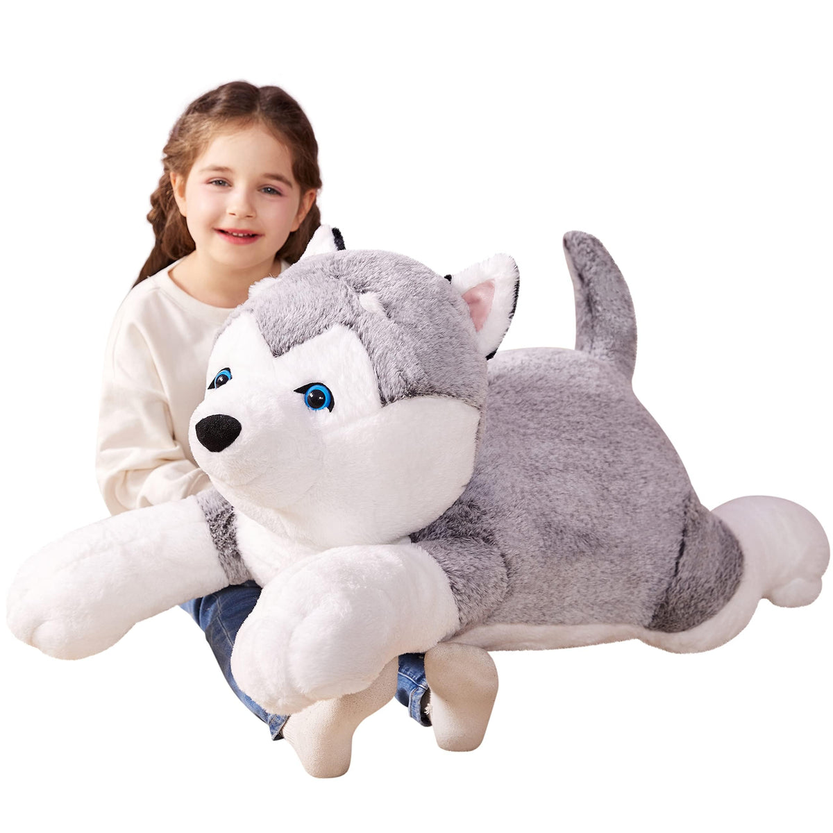 IKASA Giant Husky Plush 30in, cozy cuddle buddy for kids.