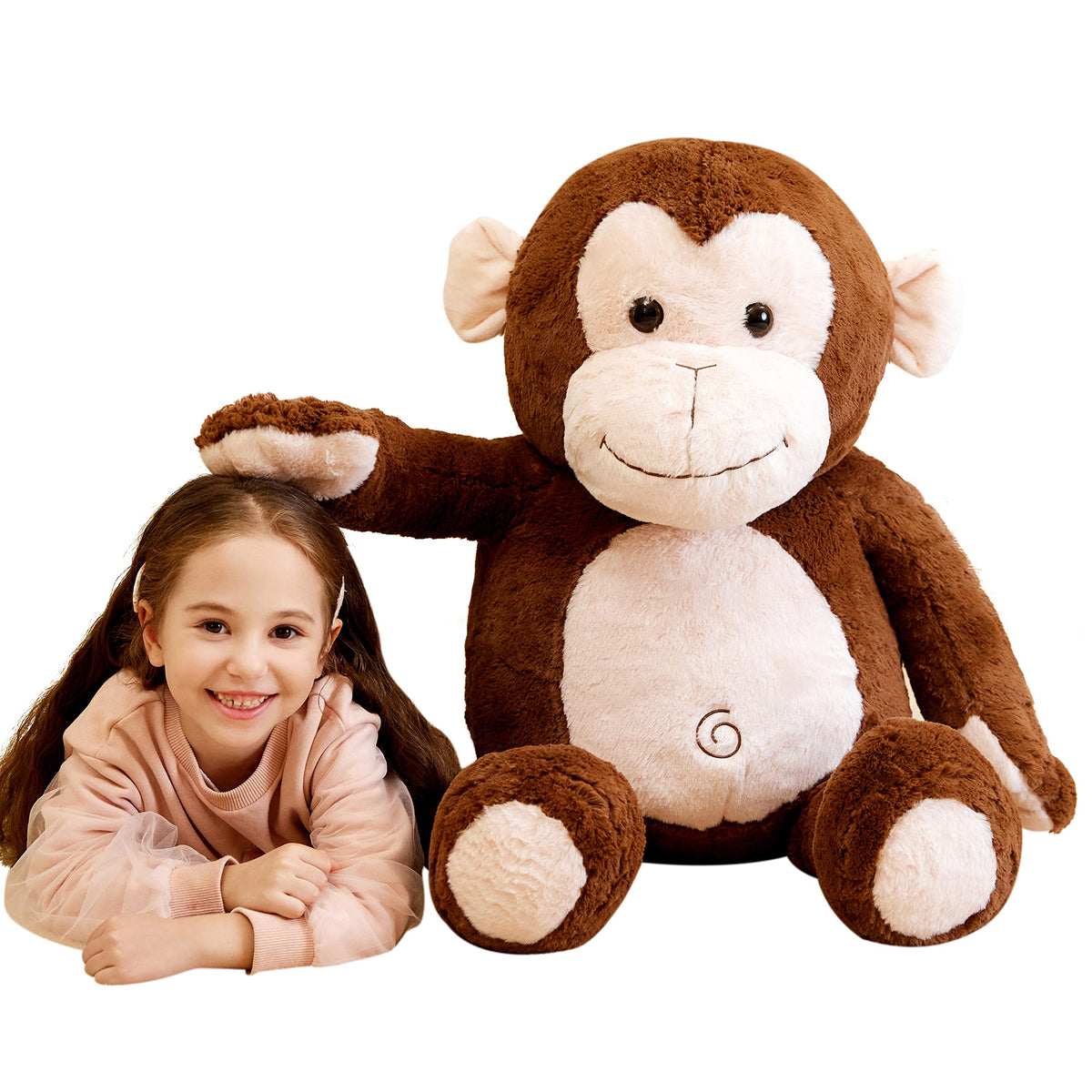 IKASA giant monkey plush 30-inch front view, perfect for bedtime hugs.