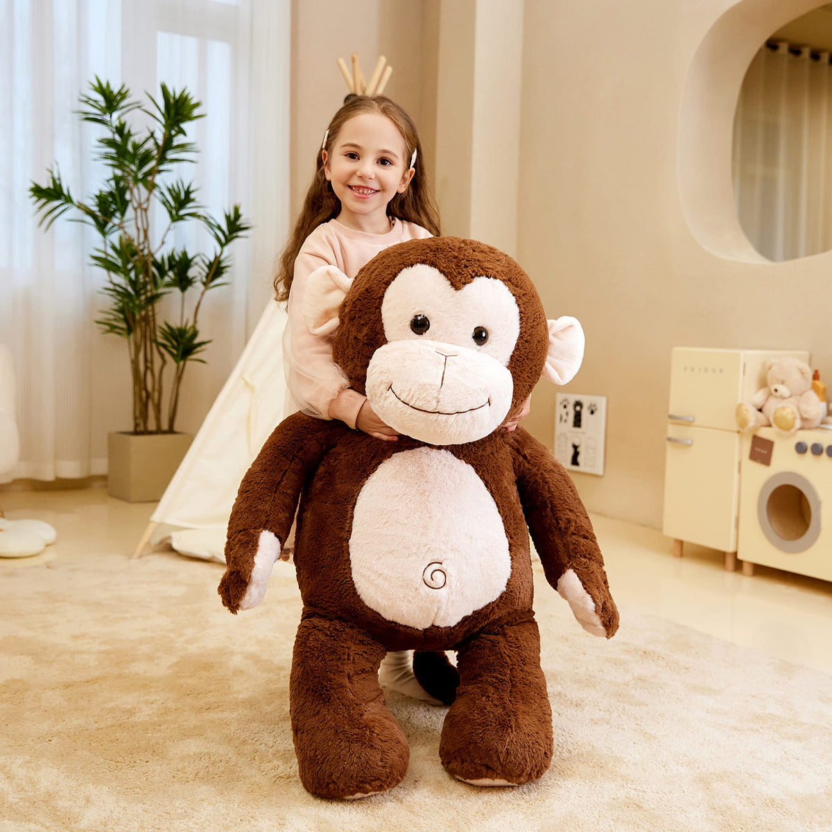 IKASA giant monkey plush 30-inch nighttime cuddle, comfort during bedtime routines.