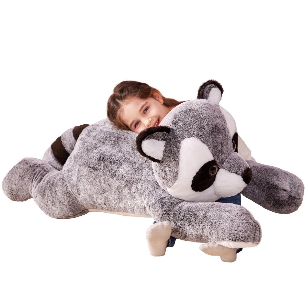 IKASA Giant Raccoon plush 30 inch full-view cuddle buddy for kids' rooms.
