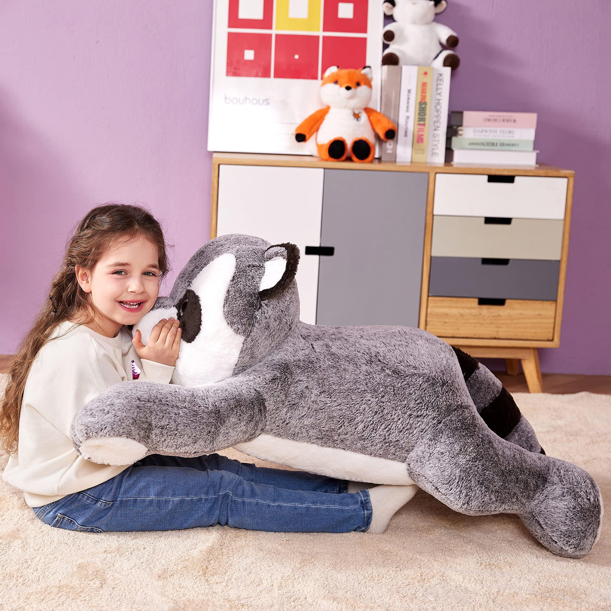 IKASA Giant Raccoon plush 30 inch close-up fur detail for rich texture.