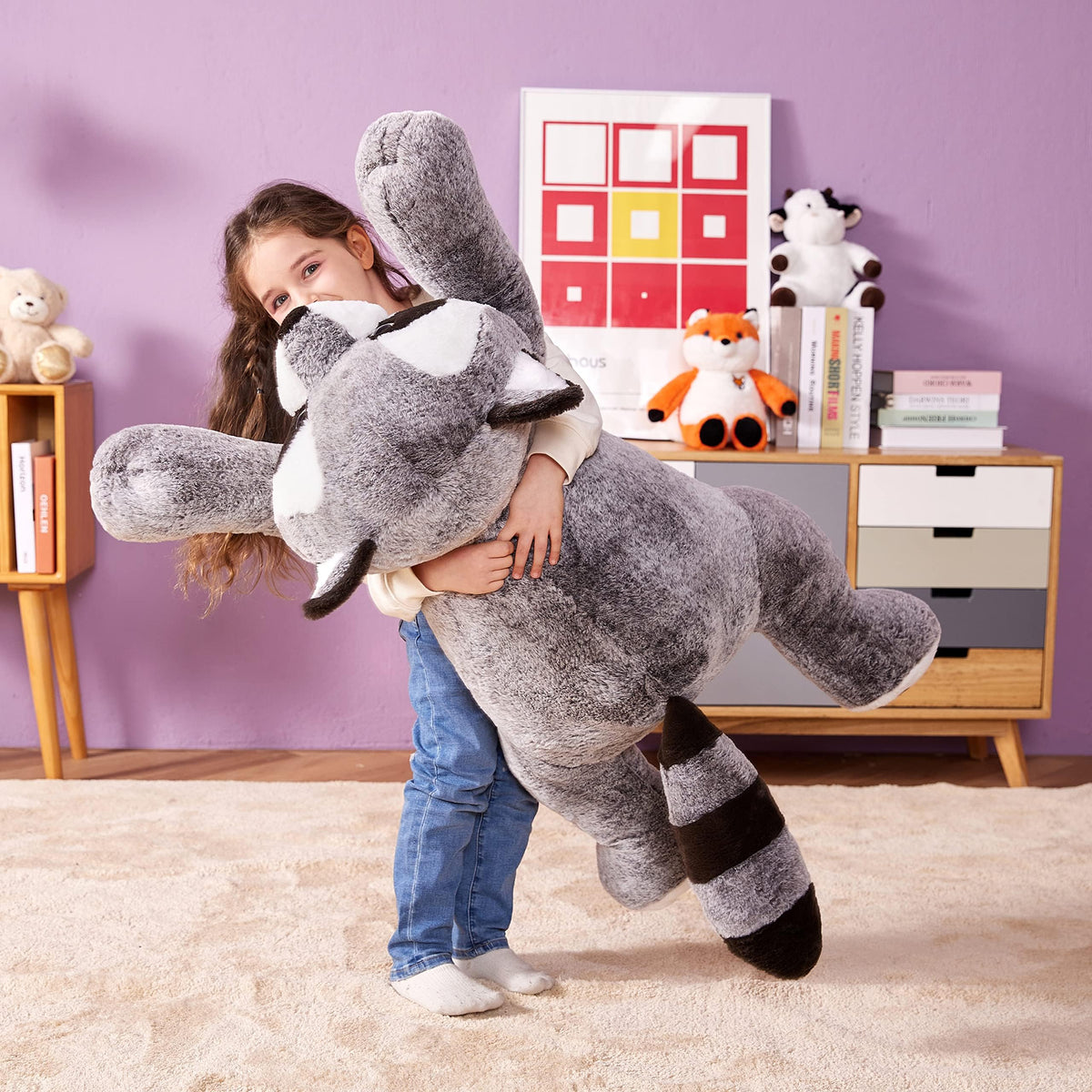 IKASA Giant Raccoon plush 30 inch hug pose ideal for cuddling.