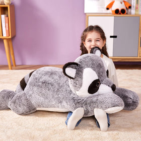 IKASA Giant Raccoon plush 30 inch in a kids room for decor and play.