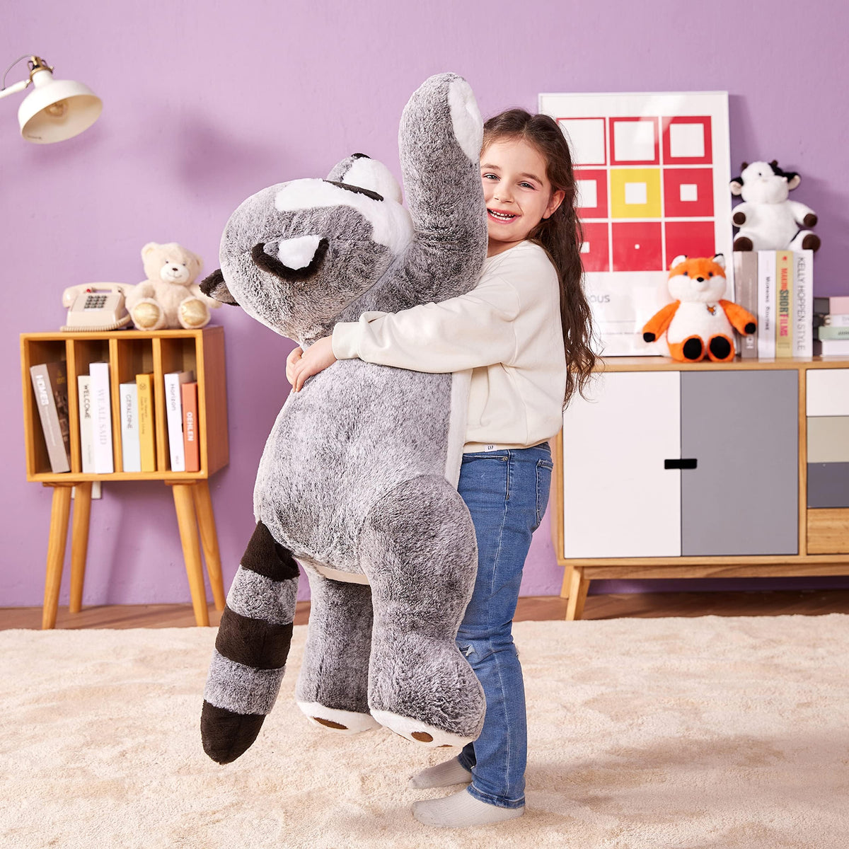 IKASA Giant Raccoon plush 30 inch safety certifications visible for trust.
