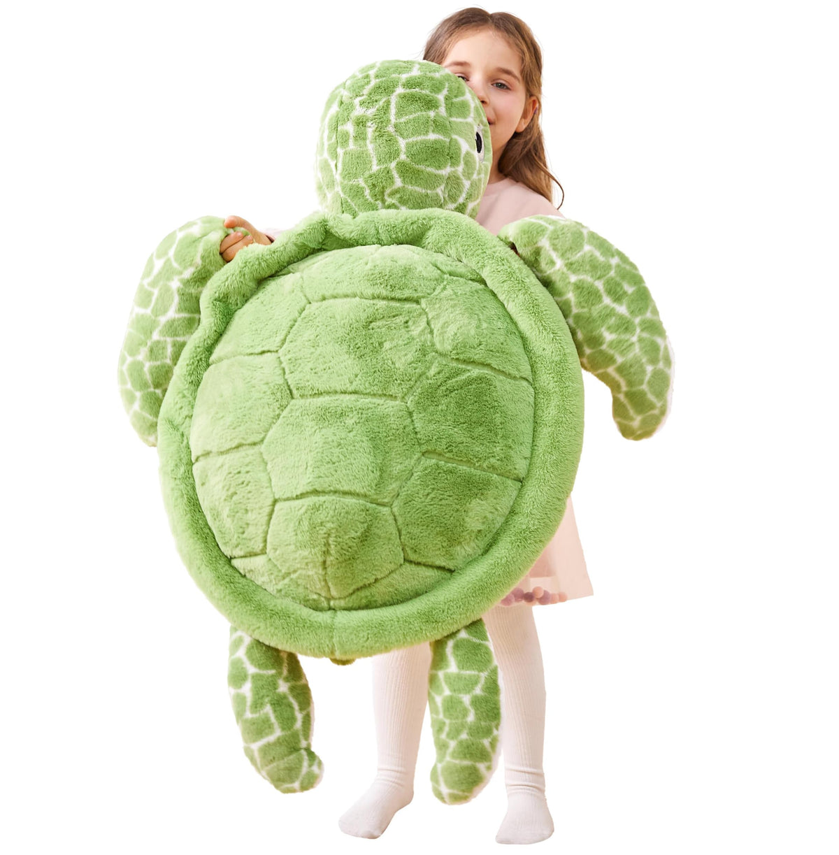 IKASA giant sea turtle plush 30-inch cuddle buddy for kids' play and naps.