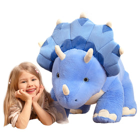 IKASA giant Triceratops plush, front view, soft fabric for cozy hugs