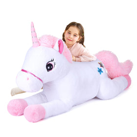 IKASA giant unicorn plush toy, 43-inch full-body view, ideal cuddle companion for kids