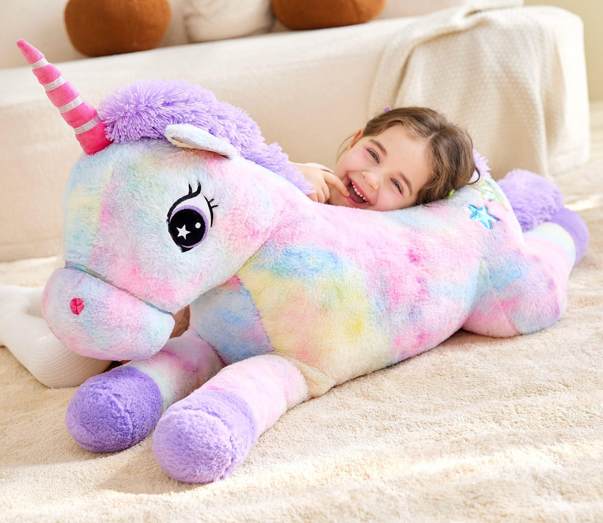 IKASA oversized unicorn plush as a comforting home decor piece