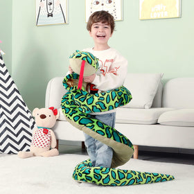 IKASA kid-friendly giant snake plush for cozy hugs and comforting companionship.