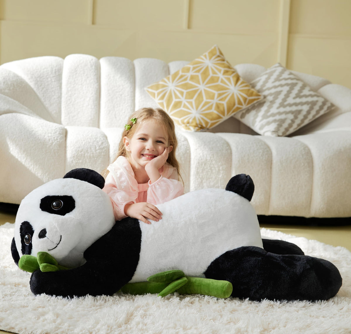 IKASA panda plush in kids' room, playful decor and comforting companion.