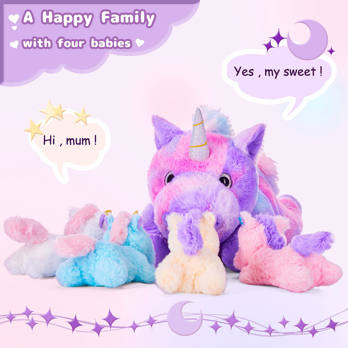 IKASA Mommy Unicorn with four babies for nurturing role-play and storytelling.