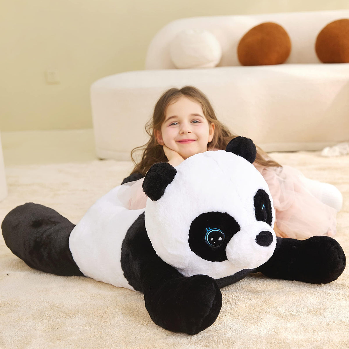 IKASA panda plush bedtime companion keeps children company at night.