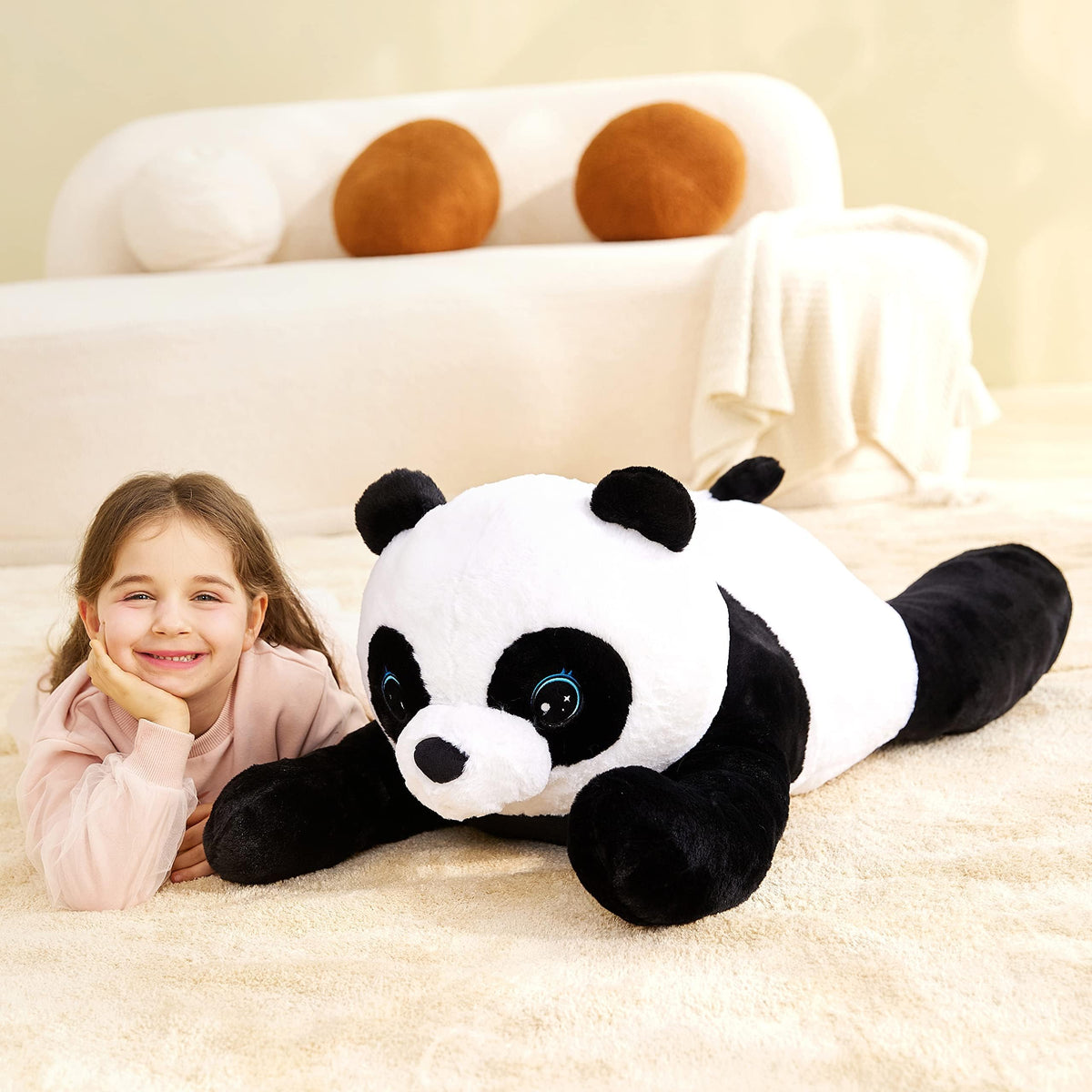 IKASA panda plush soft fur close-up for comforting hugs.