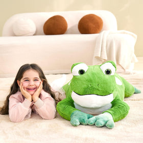 IKASA soft plush frog closeup shows velvety texture for hugs