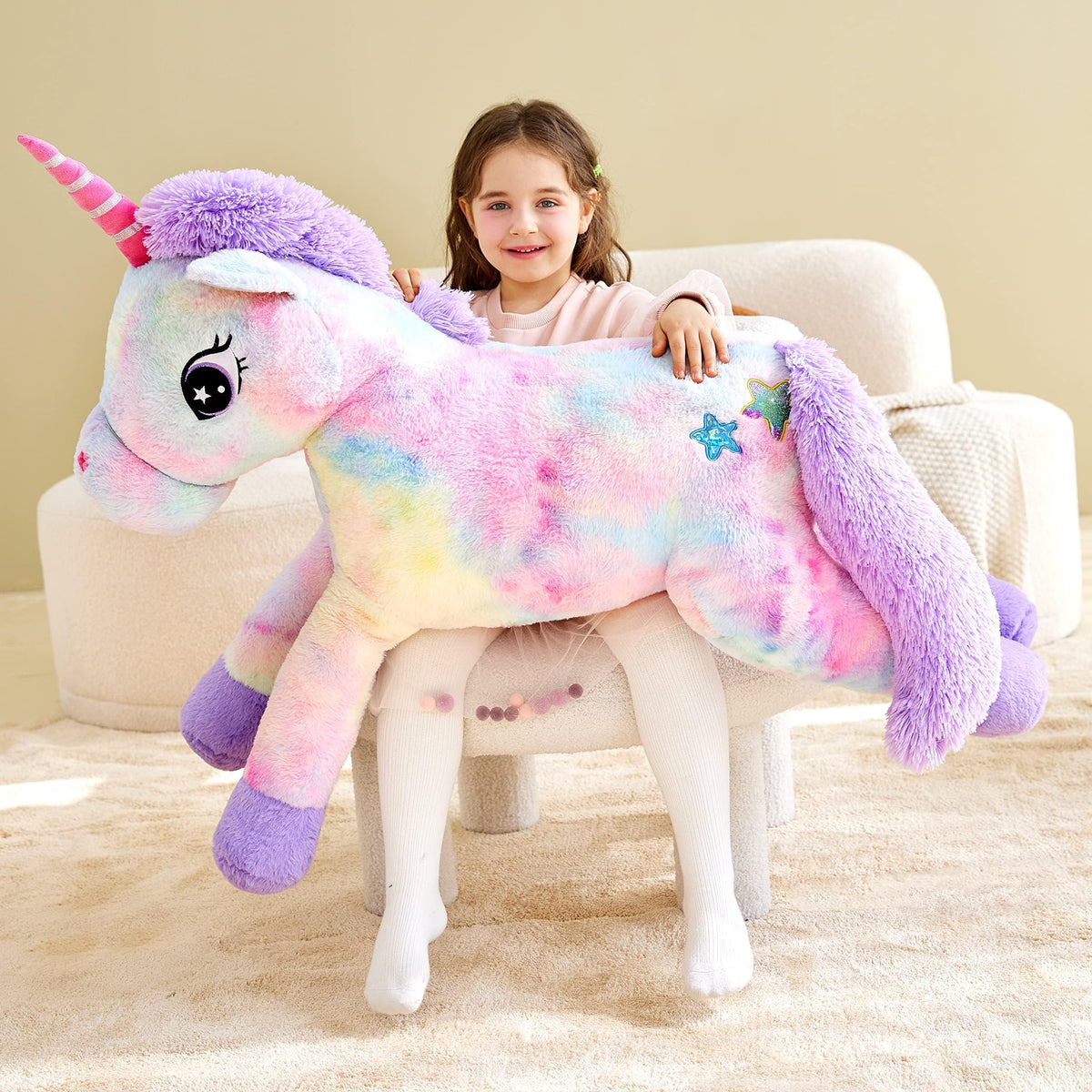 IKASA soft plush unicorn close-up showing velvety fur and cuddly feel