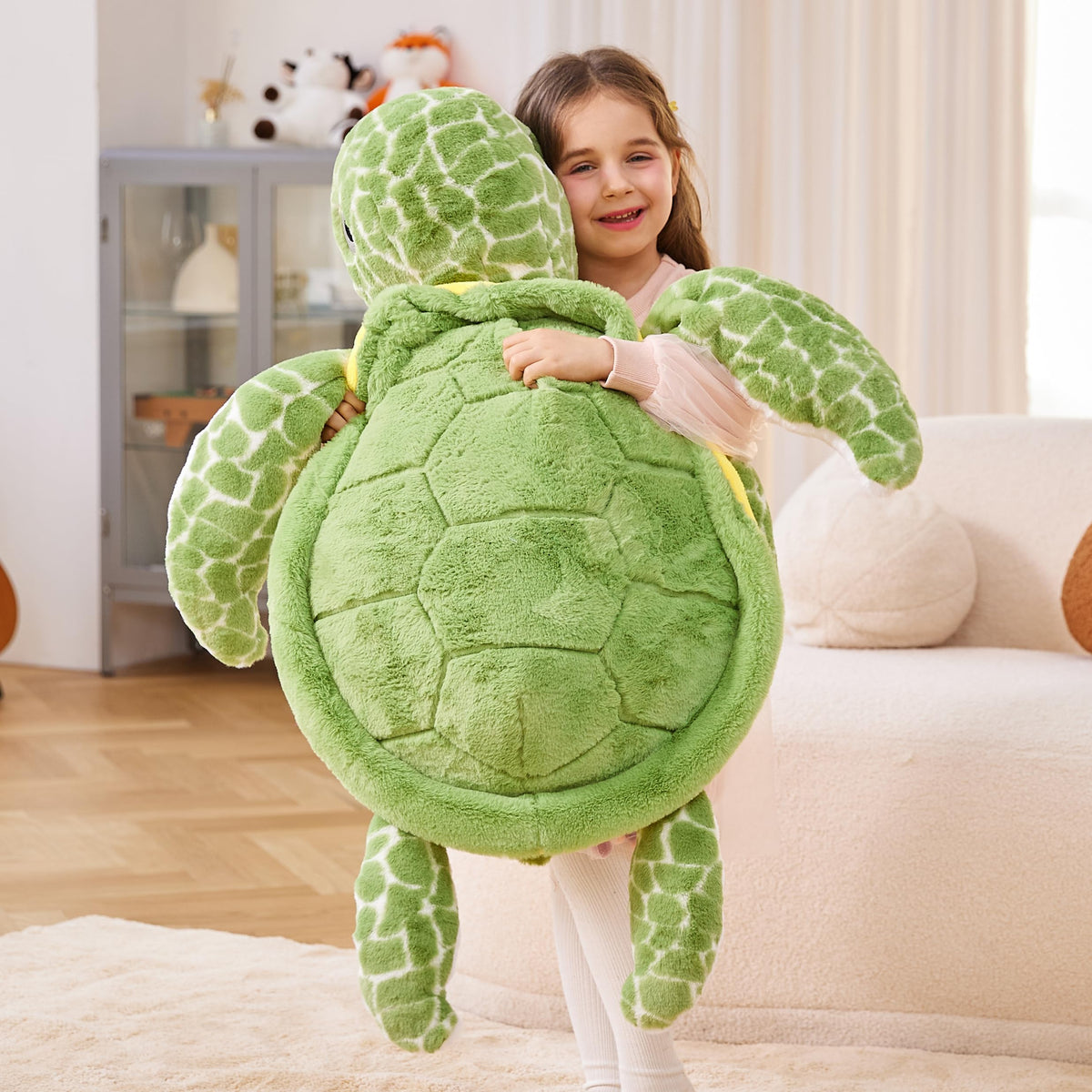 IKASA ultra-soft sea turtle plush close-up shows plush texture and comforting hugs.