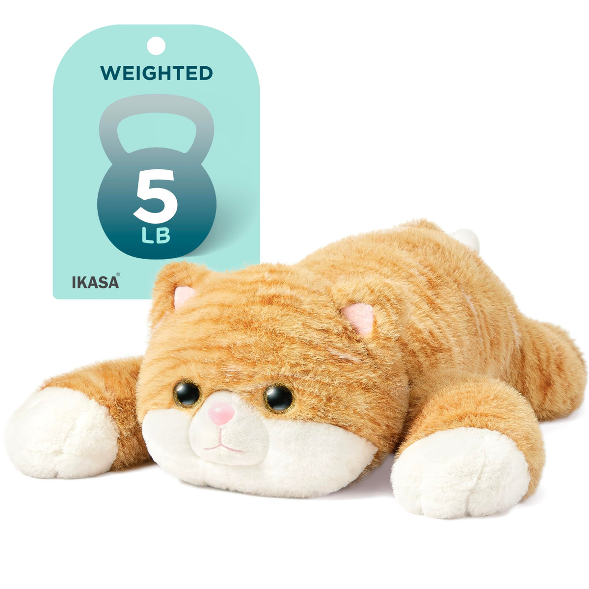 IKASA weighted tabby cat 24in closeup beads showing calming bead-fill for sensory comfort.