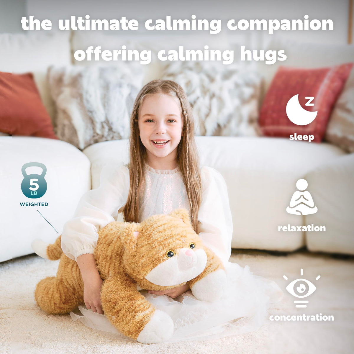 IKASA weighted tabby cat 24in embracing silhouette illustrates hug-like support.