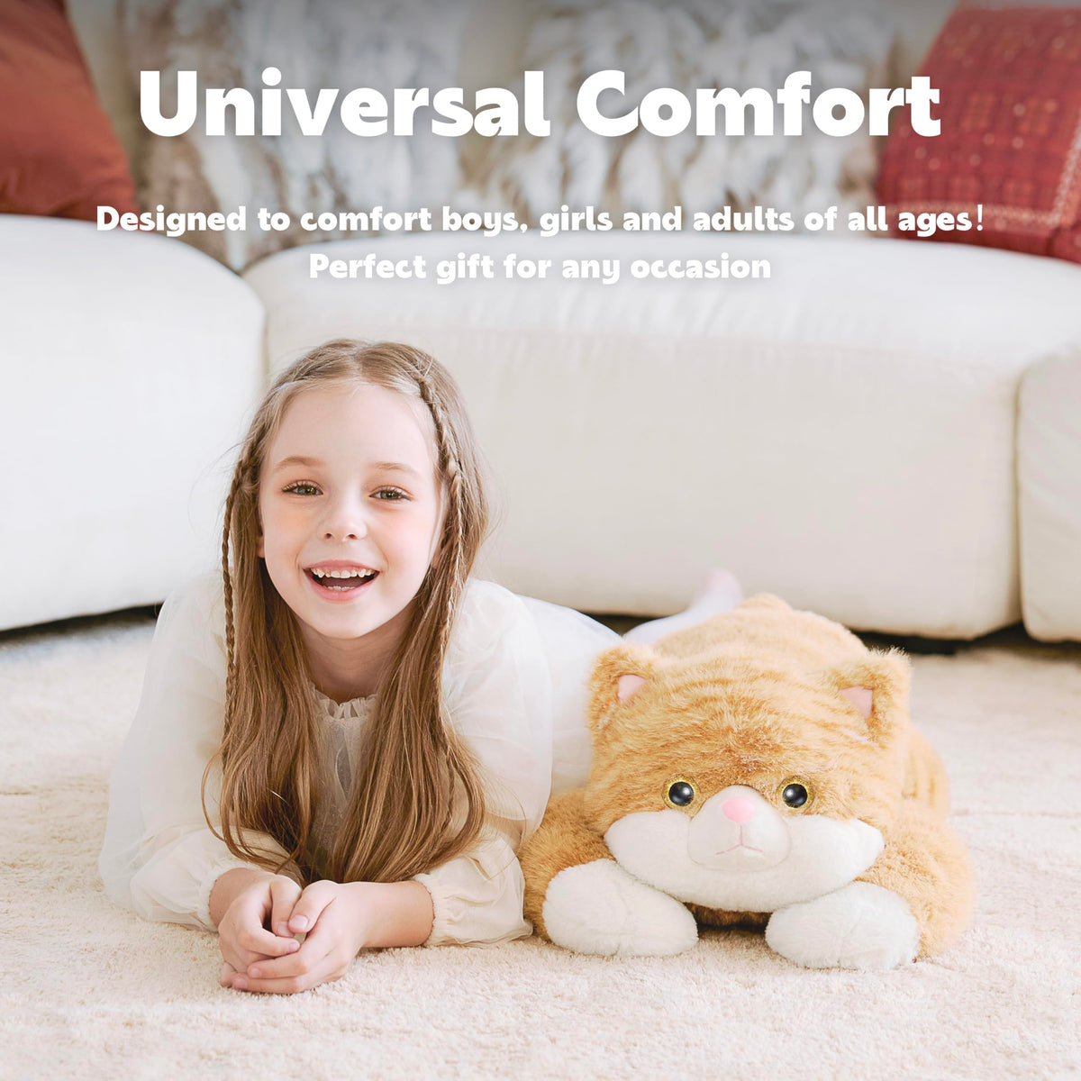 IKASA weighted tabby cat 24in soft cotton fabric emphasizes plush texture.