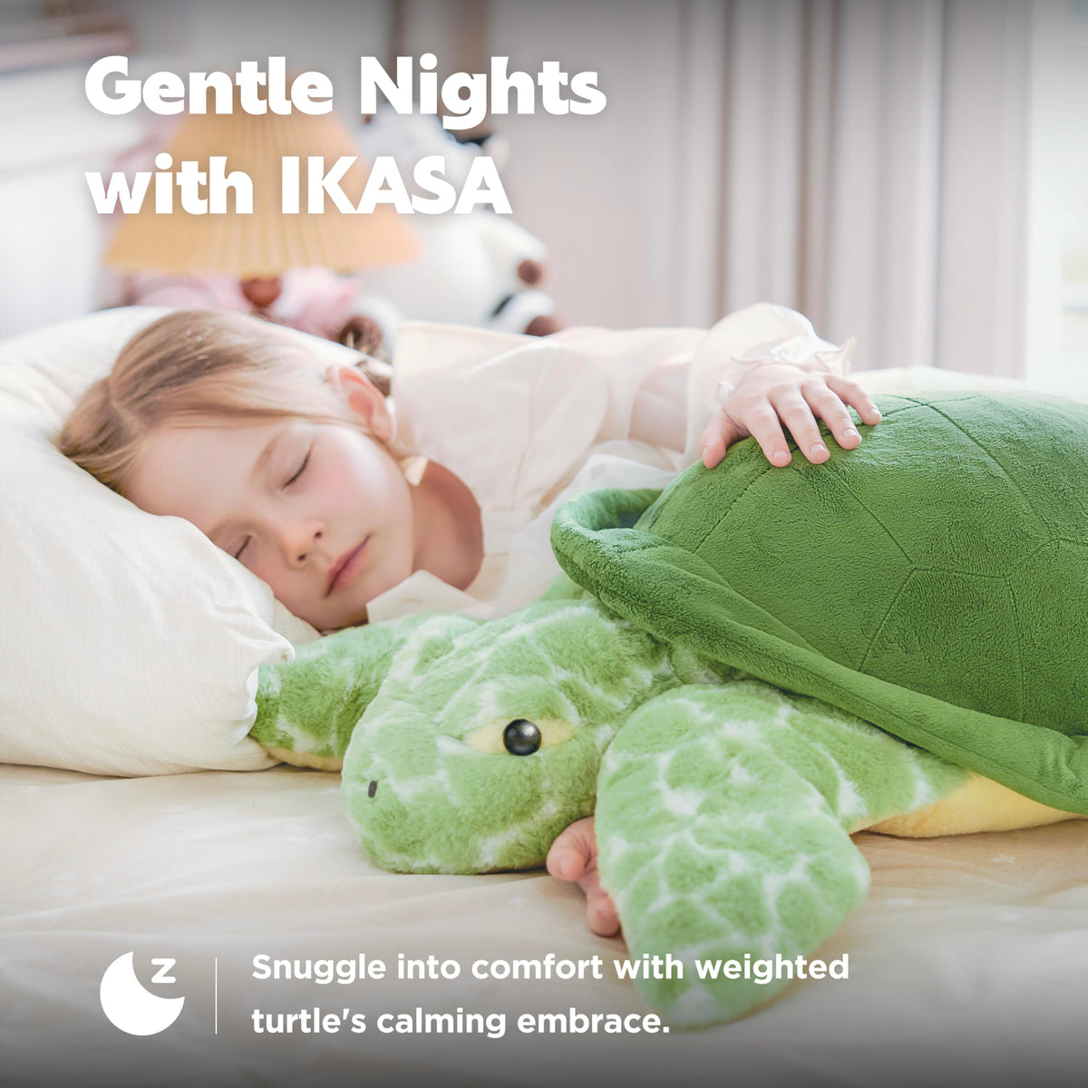 IKASA weighted turtle used for snuggle time and calm moments.