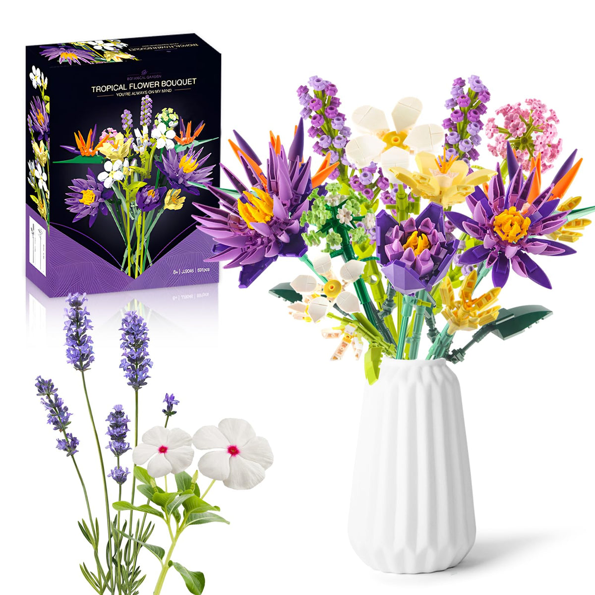IKIDSUN Flower Bouquet Building Set front view for vivid home decor.