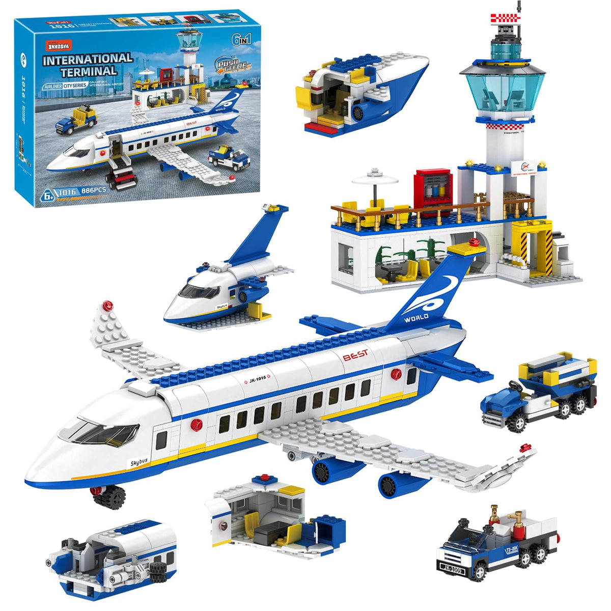 IKKOSYA City Airport Terminal assembly shows a large, reusable playset for imaginative airport role play