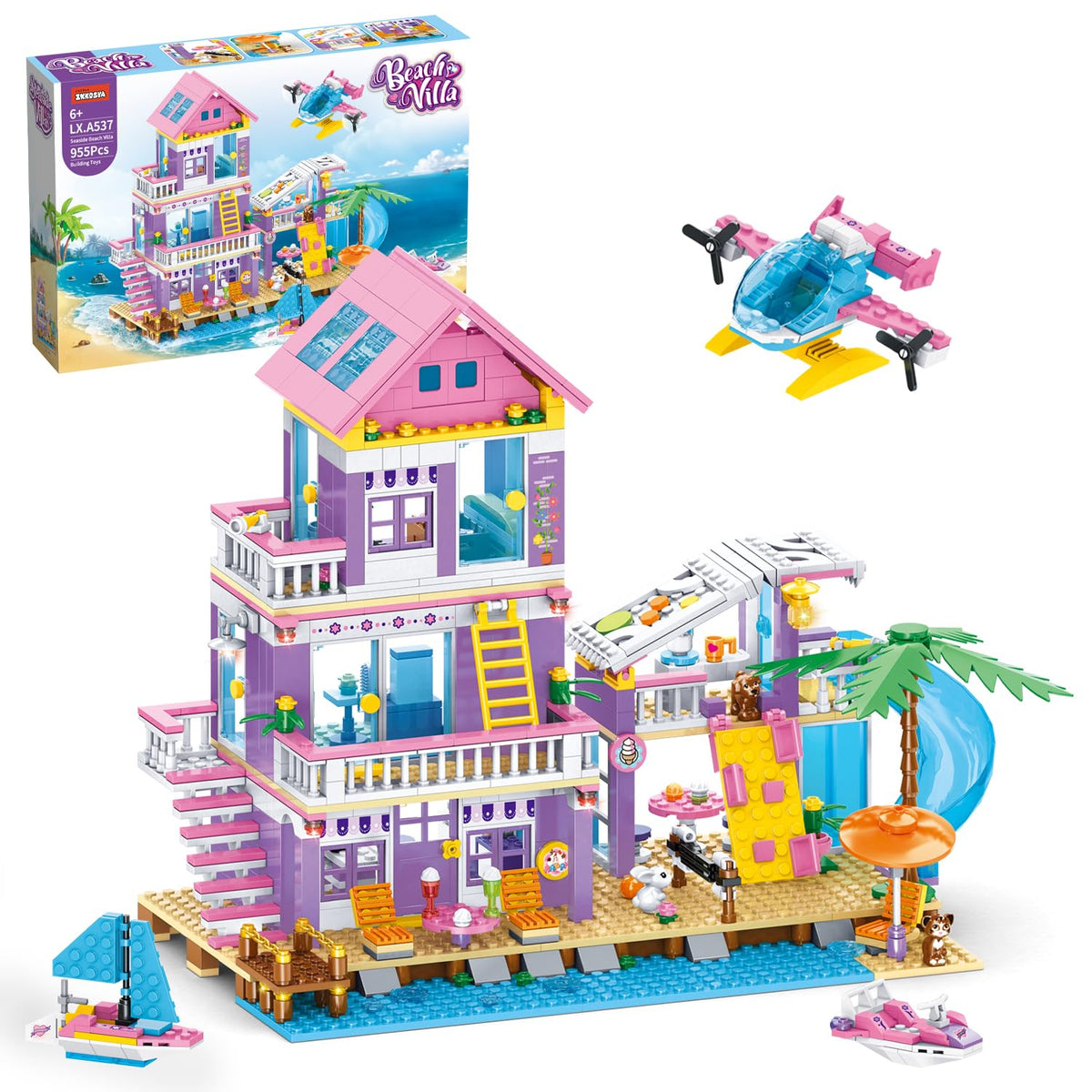 IKKOSYA seaside villa front view, a vivid beach retreat for imaginative play