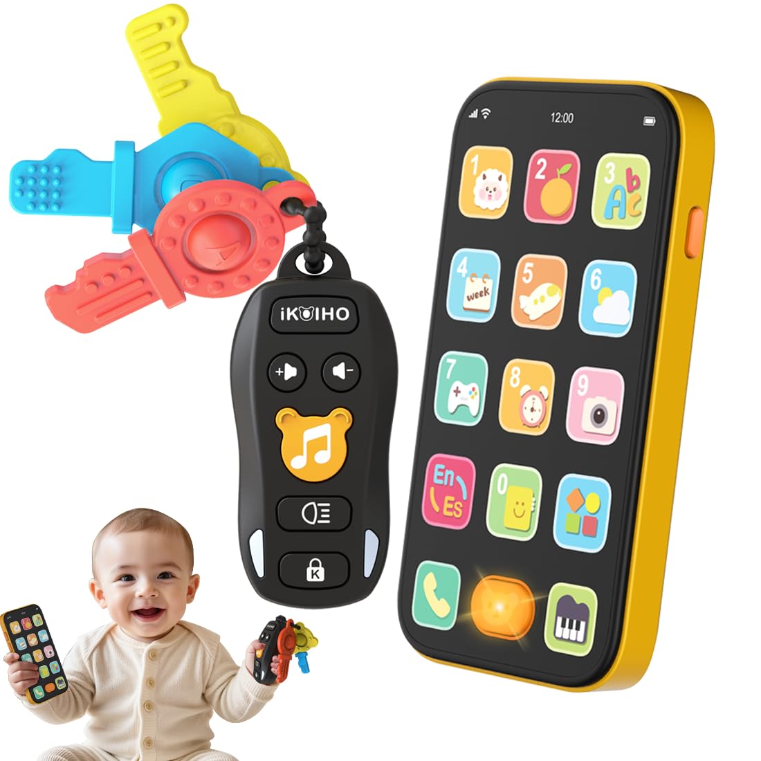 iKOIHO Baby Phone and Keys Set, front view, engaging early learning toy for curious toddlers.