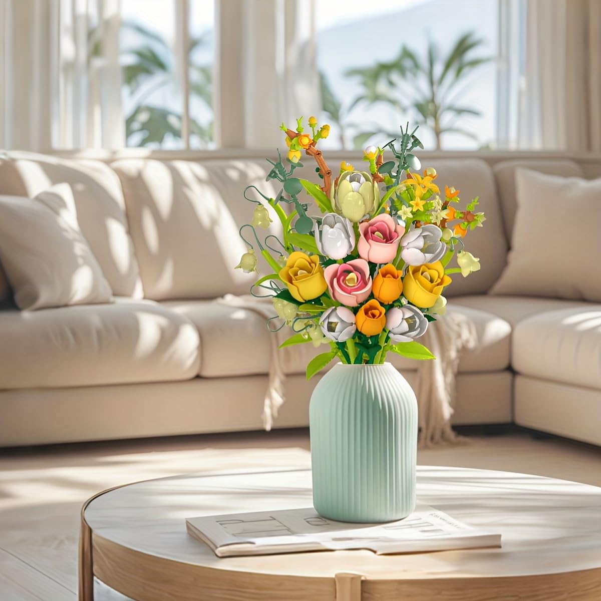 iLacven Home decor bouquet brightens desk or shelf