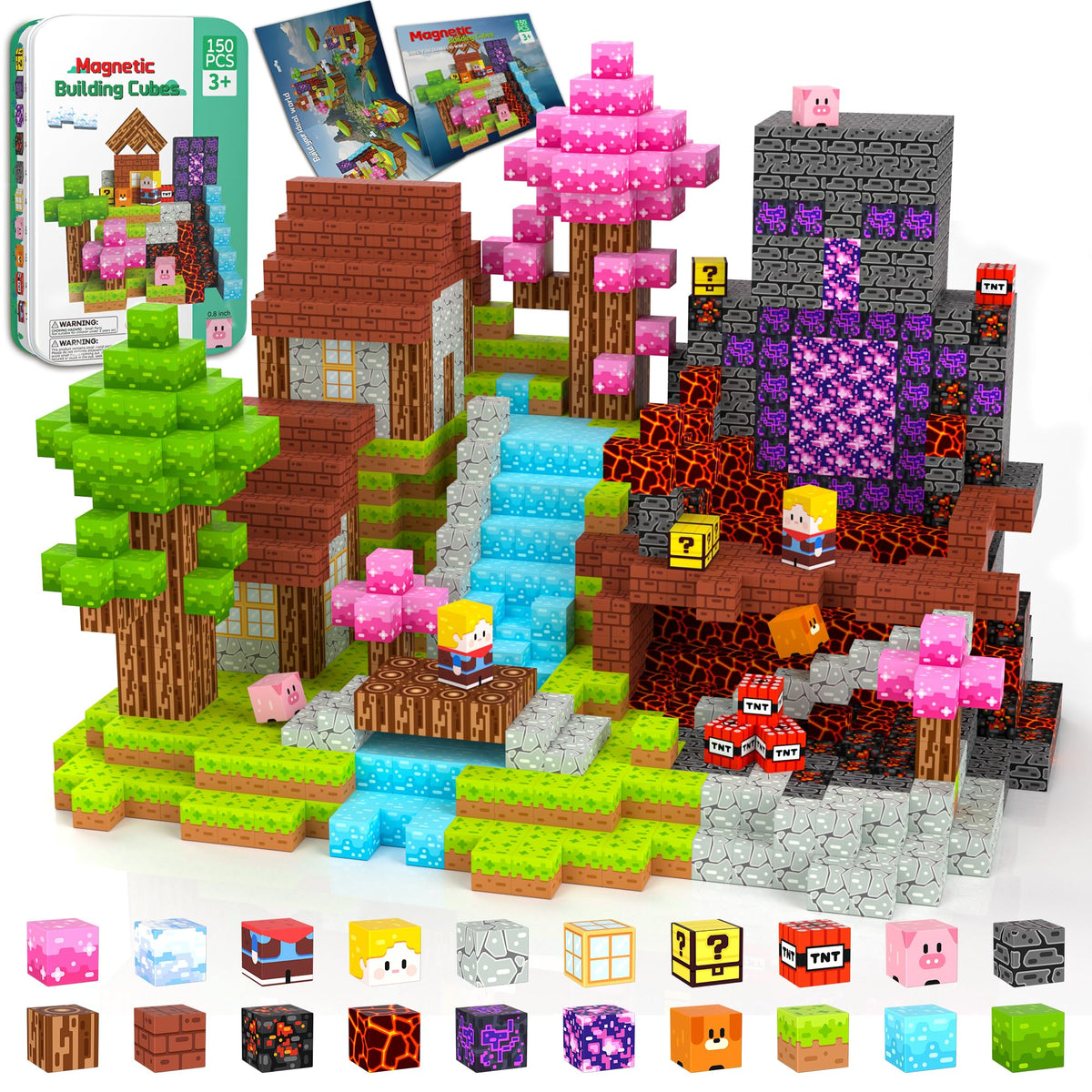 iLacven magnetic blocks travel set displayed in tin box for portable play