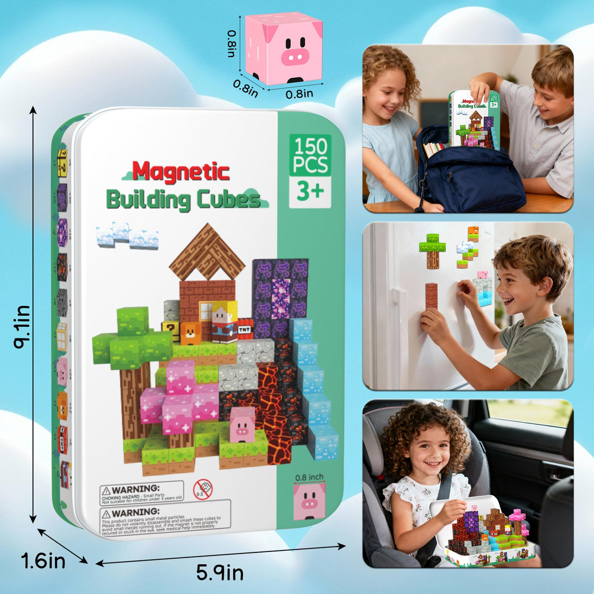 iLacven metal tin storage keeps all blocks organized after play