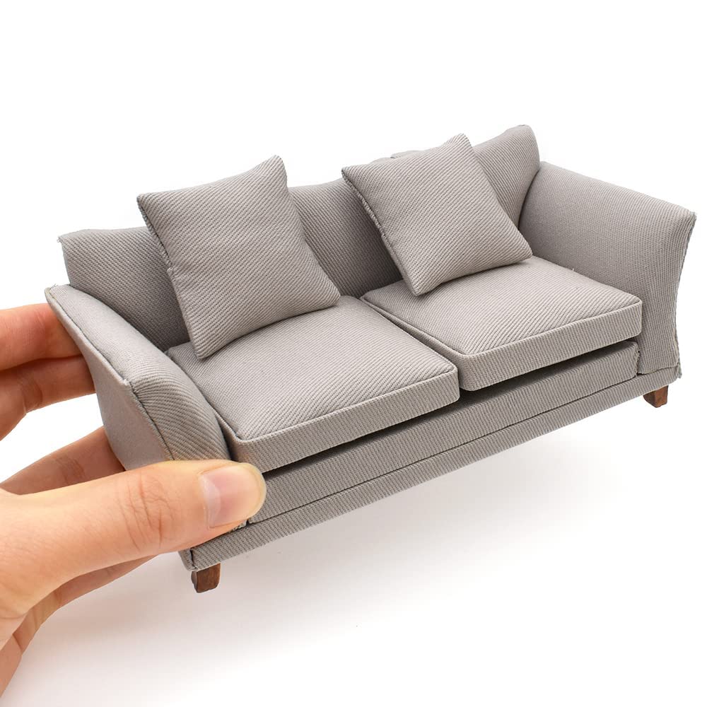 iland dollhouse couch khaki drills front view for a modern 1:12 living room setup