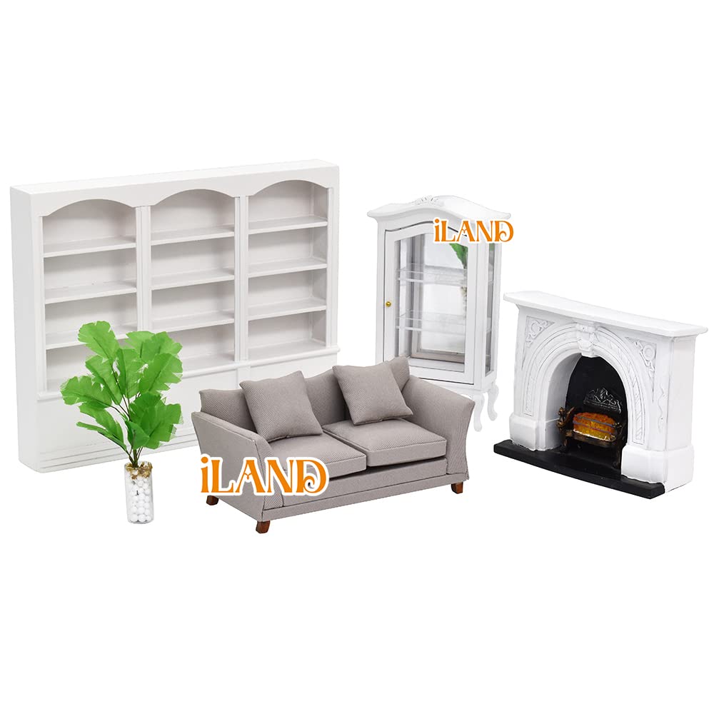 iland dollhouse couch khaki drills lifestyle shot adds modern charm to shelves