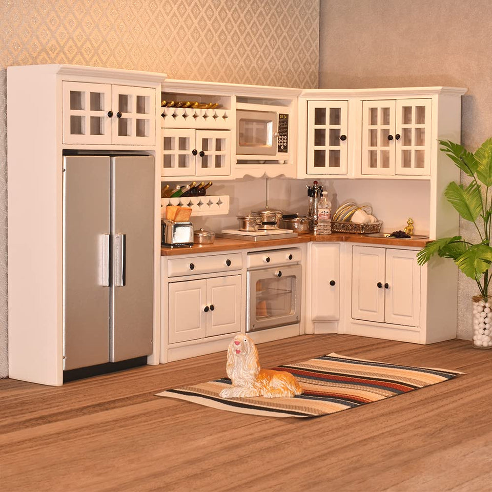 iland dollhouse kitchen modern cabinets close-up shows authentic detailing for imaginative play