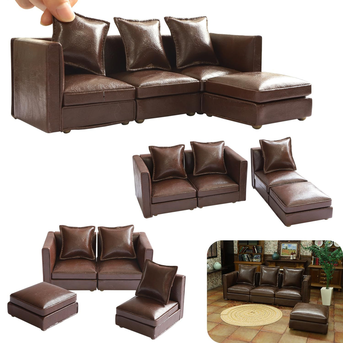 iland dollhouse sectional couch in brown faux leather for stylish mini living rooms