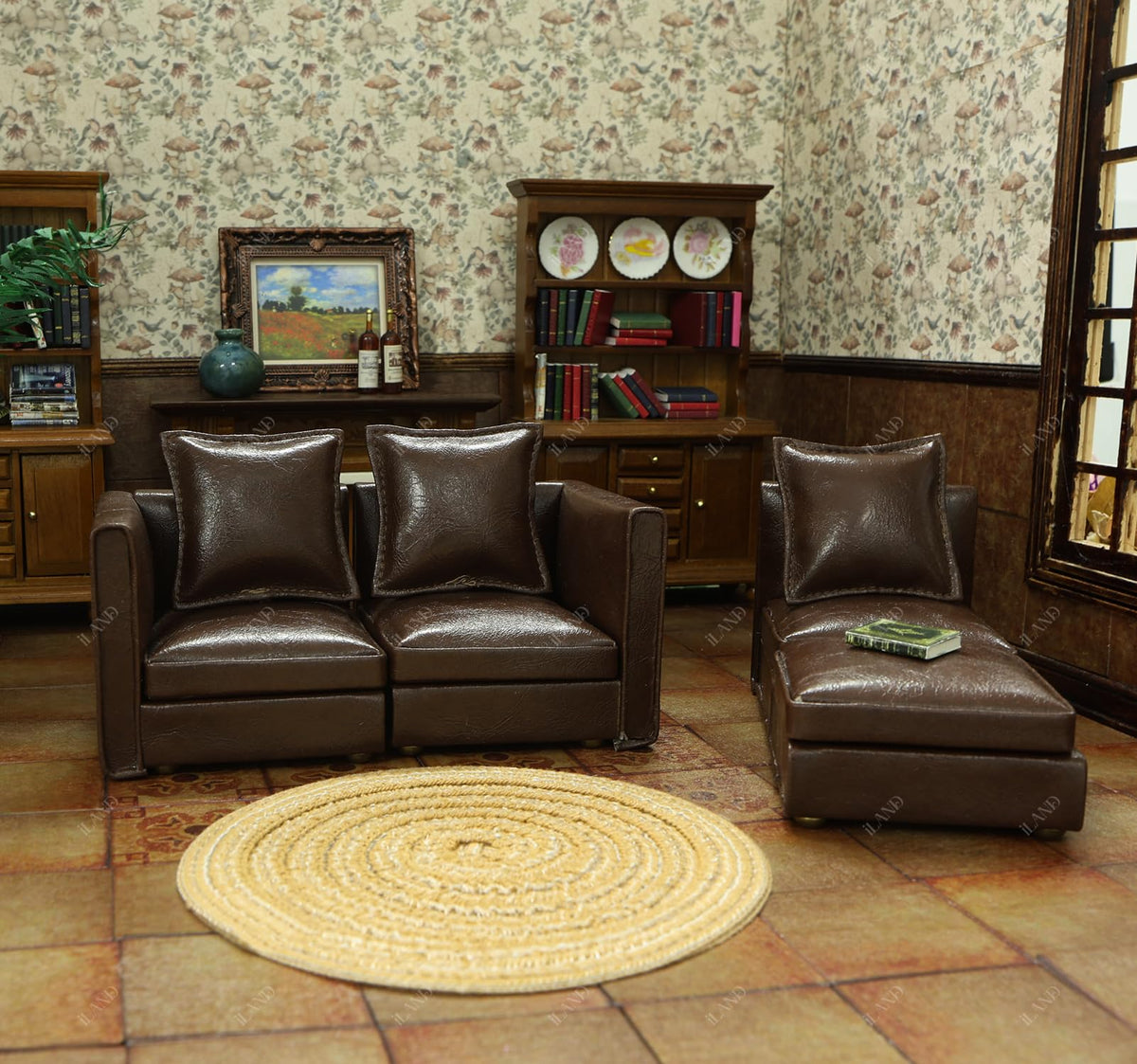 modern brown faux leather finish adds authentic charm to any dollhouse decor