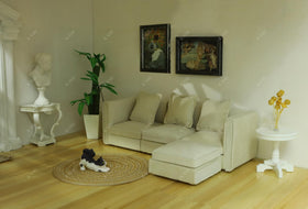 iland handmade white velvet miniature sofa with fine detailing.
