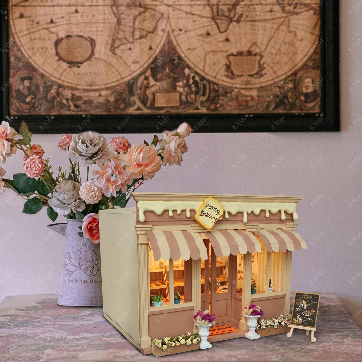 iland Wooden Dollhouse interior with arched windows ready for DIY styling.