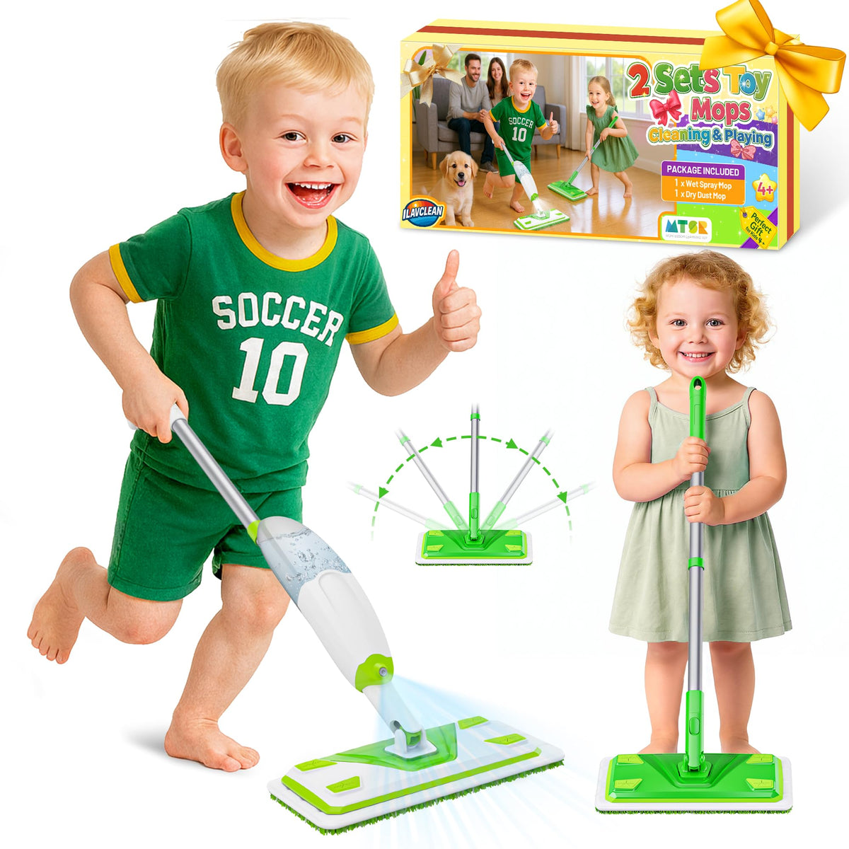 ILAVCLEAN 2-Set Toy Mop with water spray for engaging kid play.