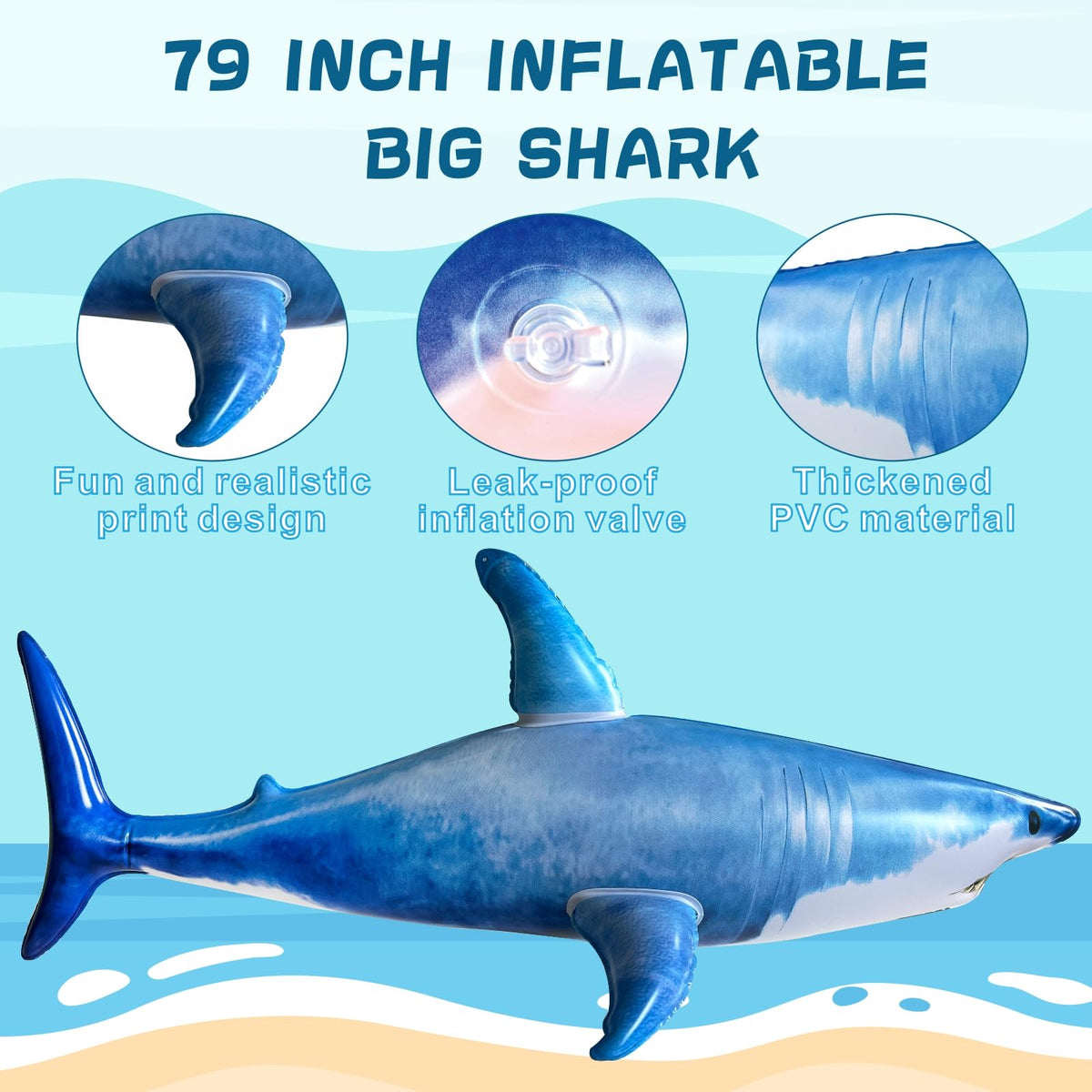 ILEISURELY 79inch inflatable shark dominates pool party scene