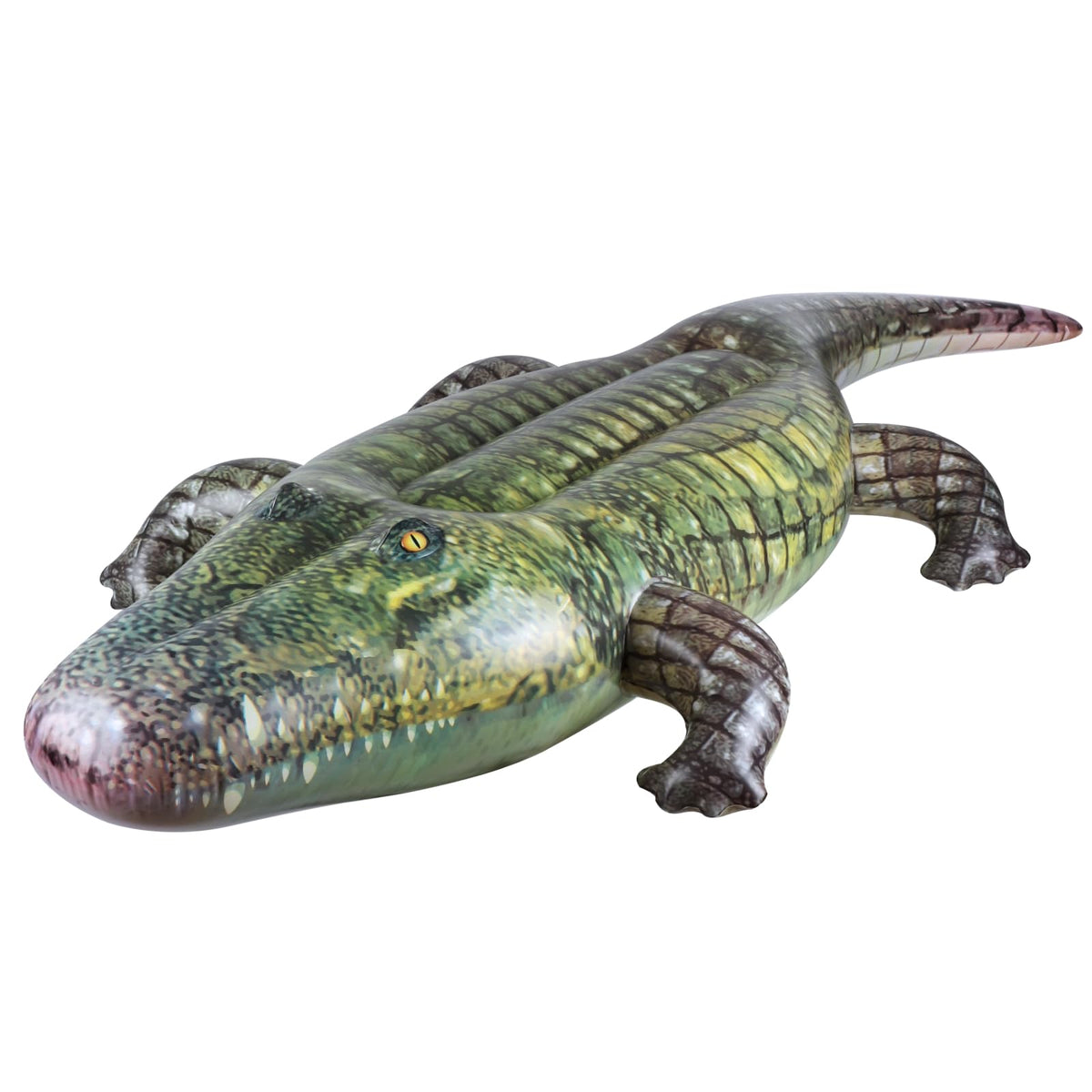 ILEISURELY giant alligator pool float in vivid green, ideal for sunny pool days.