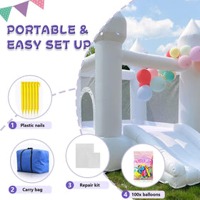 iLink-outer white bounce house side-view with slide for outdoor imaginative play